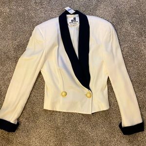 New NWT Vintage Ann Taylor Mark Eisen Ivory/Blue Suit Blazer Jacket size 10
